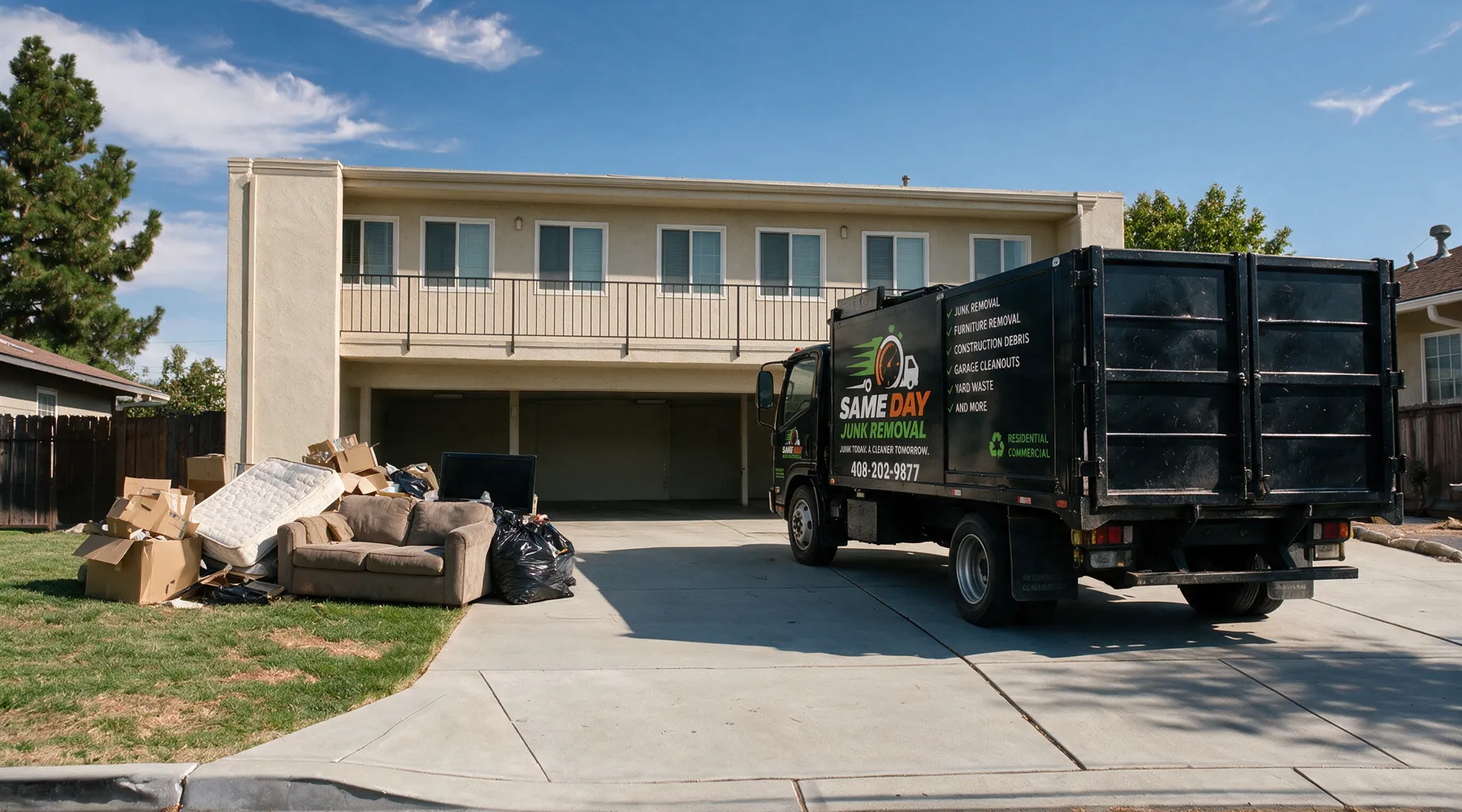 The Sameday truck backed in, loaded with apartments