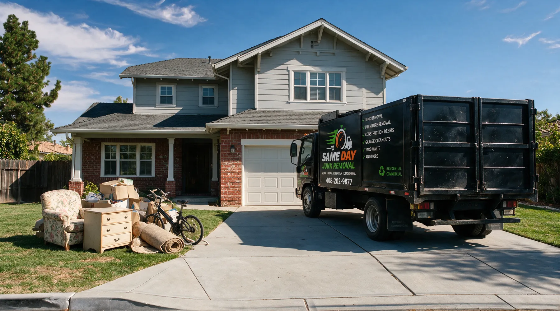 The Sameday truck backed in, loaded with whole houses